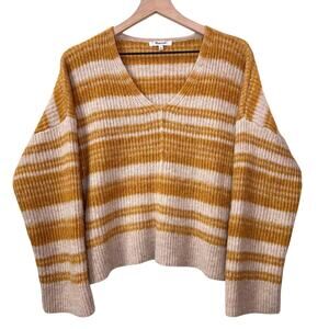MADEWELL Juniper V-Neck‎ Pullover Size L Oversize Wool Alpaca Stripes Cropped